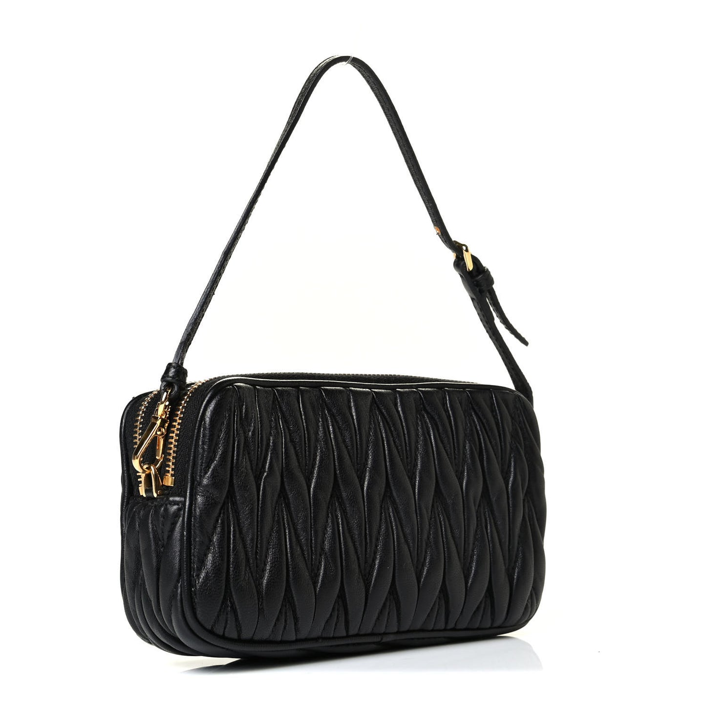 Nappa Matelasse Double Zip Wristlet Black