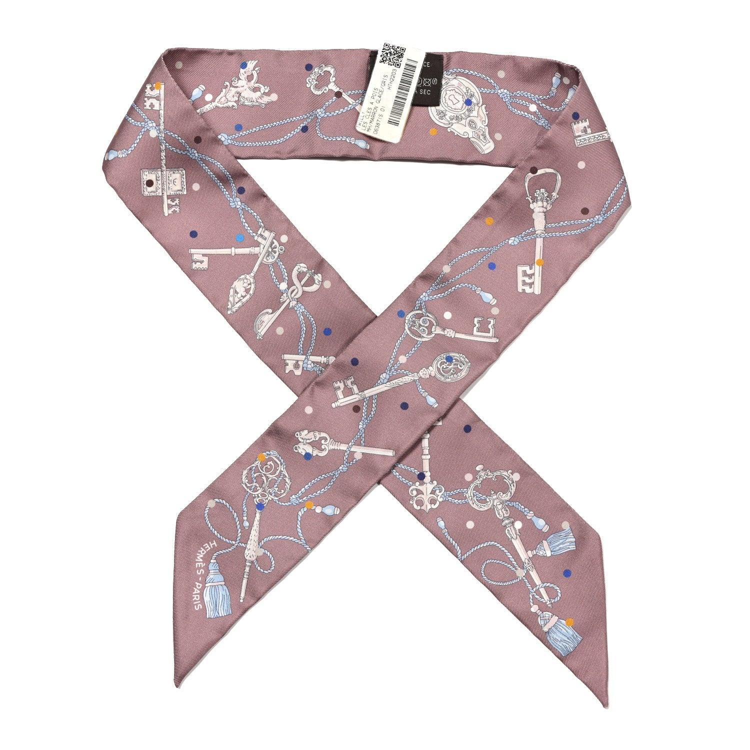 Hermes Silk Les Cles A Pois Twilly Marron Glace Gris 1 of 4