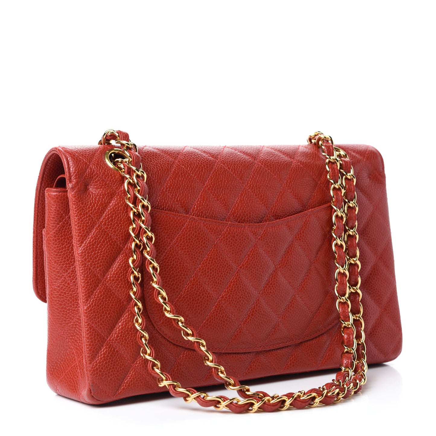 Caviar Quilted Medium Double Flap Red