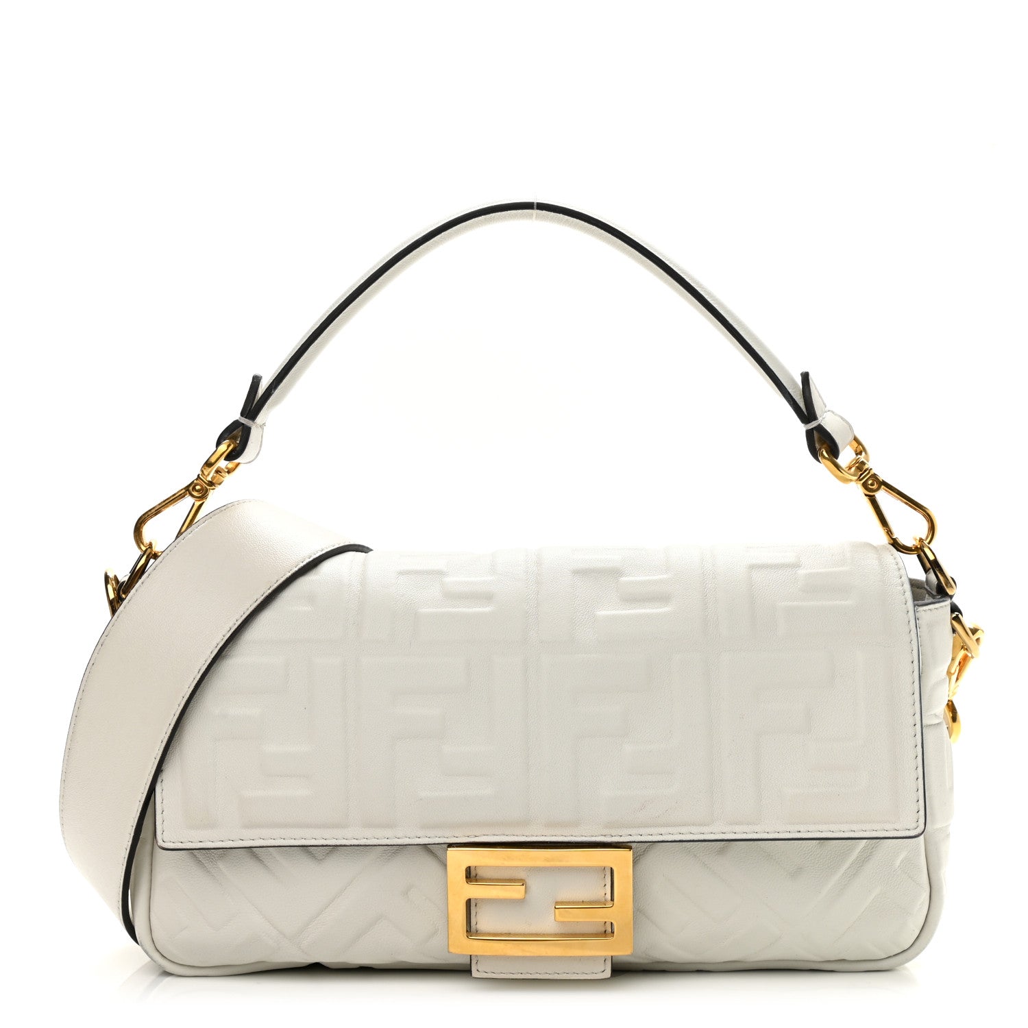 Fendi Nappa FF 1974 Embossed Baguette White 1 of 10