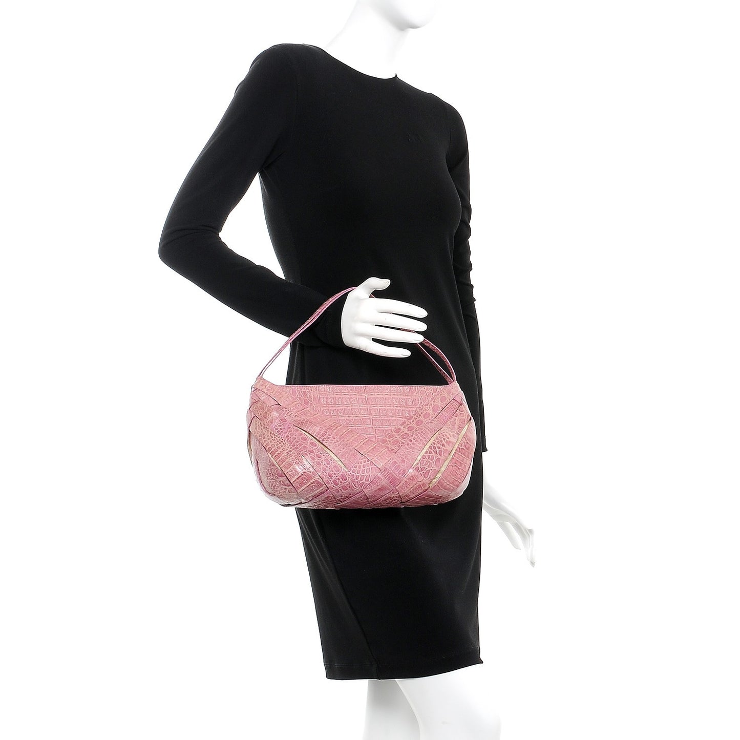 Crocodile Woven Shoulder Bag Pink