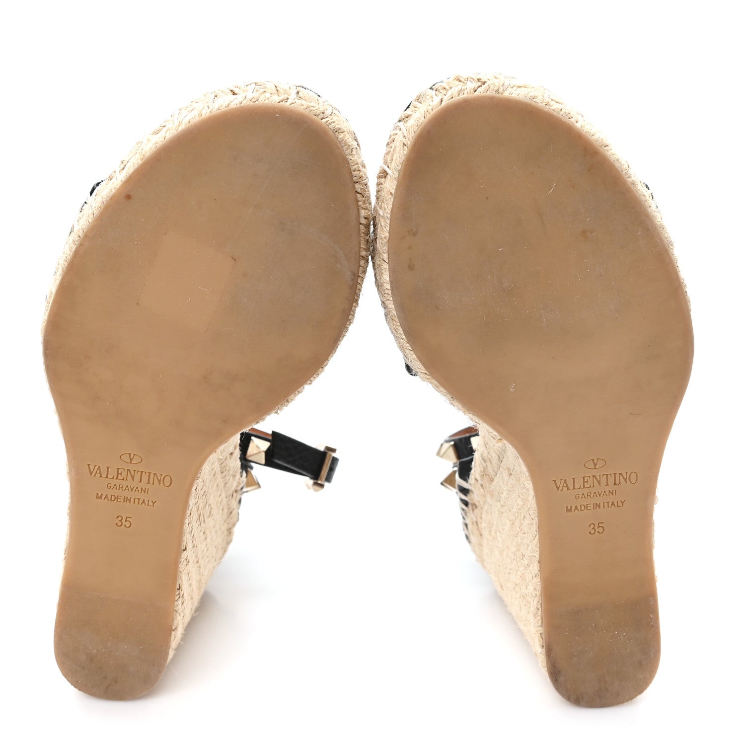 Valentino Garavani Grained Calfskin Rockstud Ankle Wrap Espadrille 15/85mm Wedges 35 Black Light Cuir 6 of 9