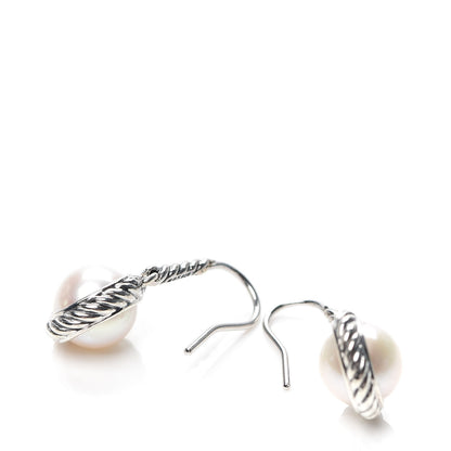 David Yurman Sterling Silver Pearl 9mm Cable Drop Earrings 3 of 4