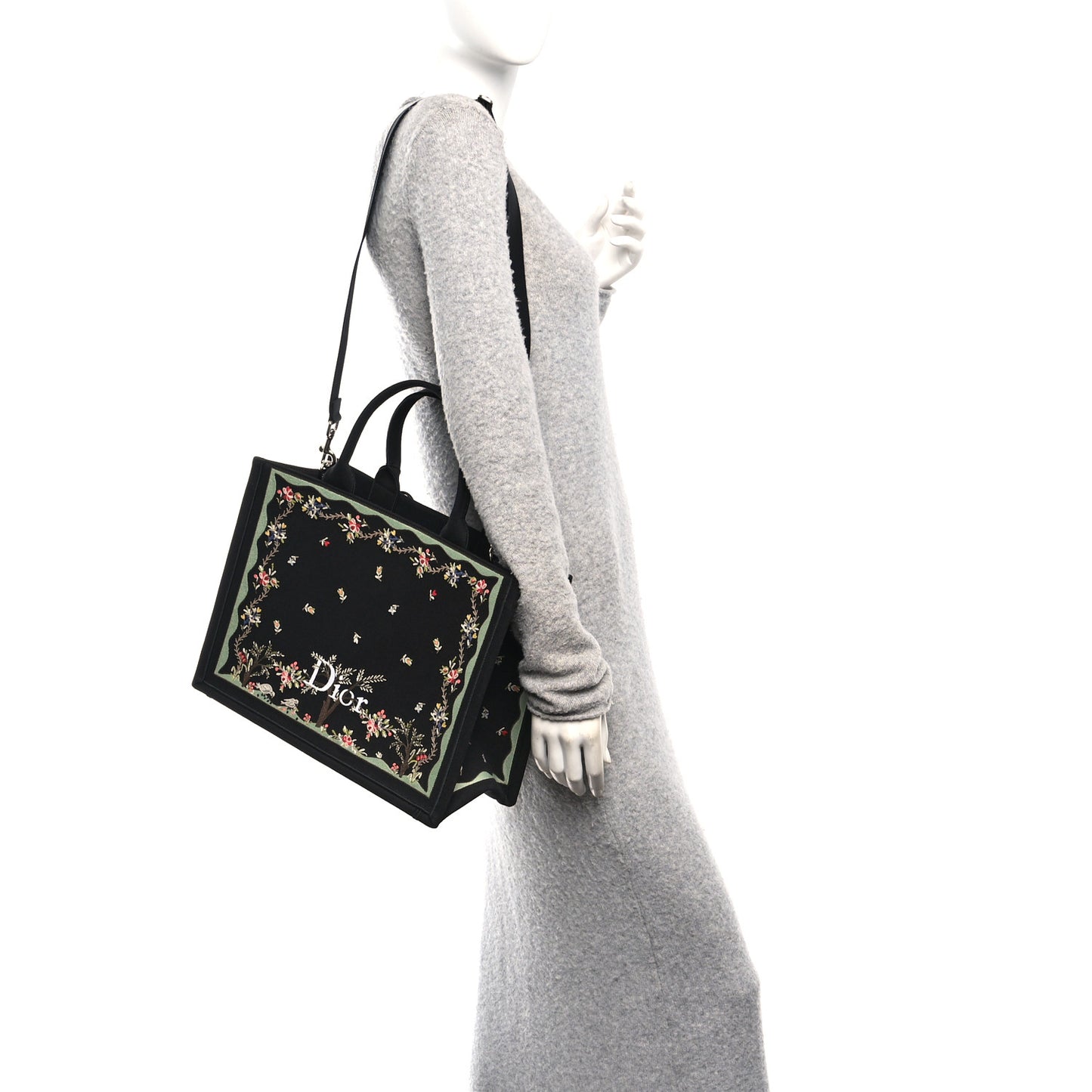 Canvas Embroidered Medium Dioramour Revolution Flowers Book Tote With Strap Black Multicolor