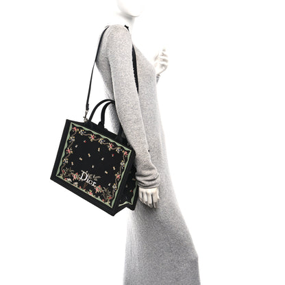 Christian Dior Canvas Embroidered Medium Dioramour Revolution Flowers Book Tote With Strap Black Multicolor 2 of 9