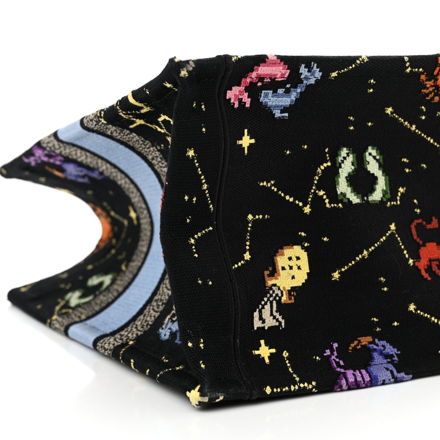Canvas Embroidered Medium Pixel Zodiac Book Tote Black Multicolor