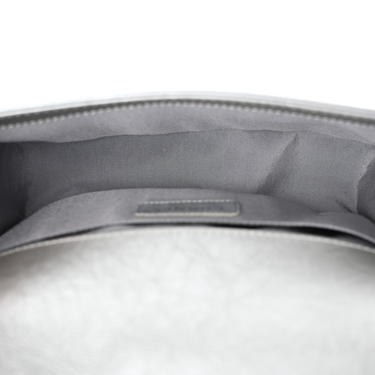 Metallic Aged Calfskin Quilted Medium Top Handle Boy Flap Silver