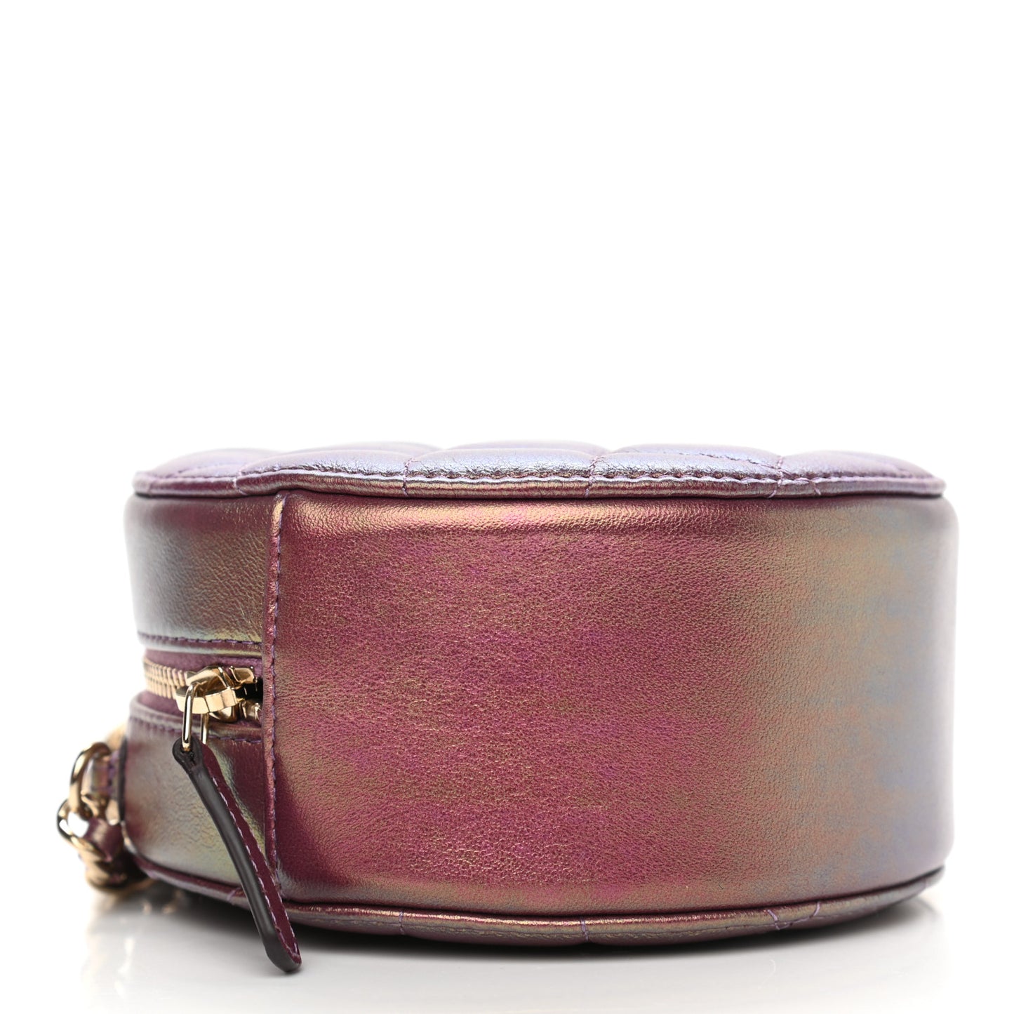 Iridescent Lambskin Quilted Round Clutch With Chain Purple