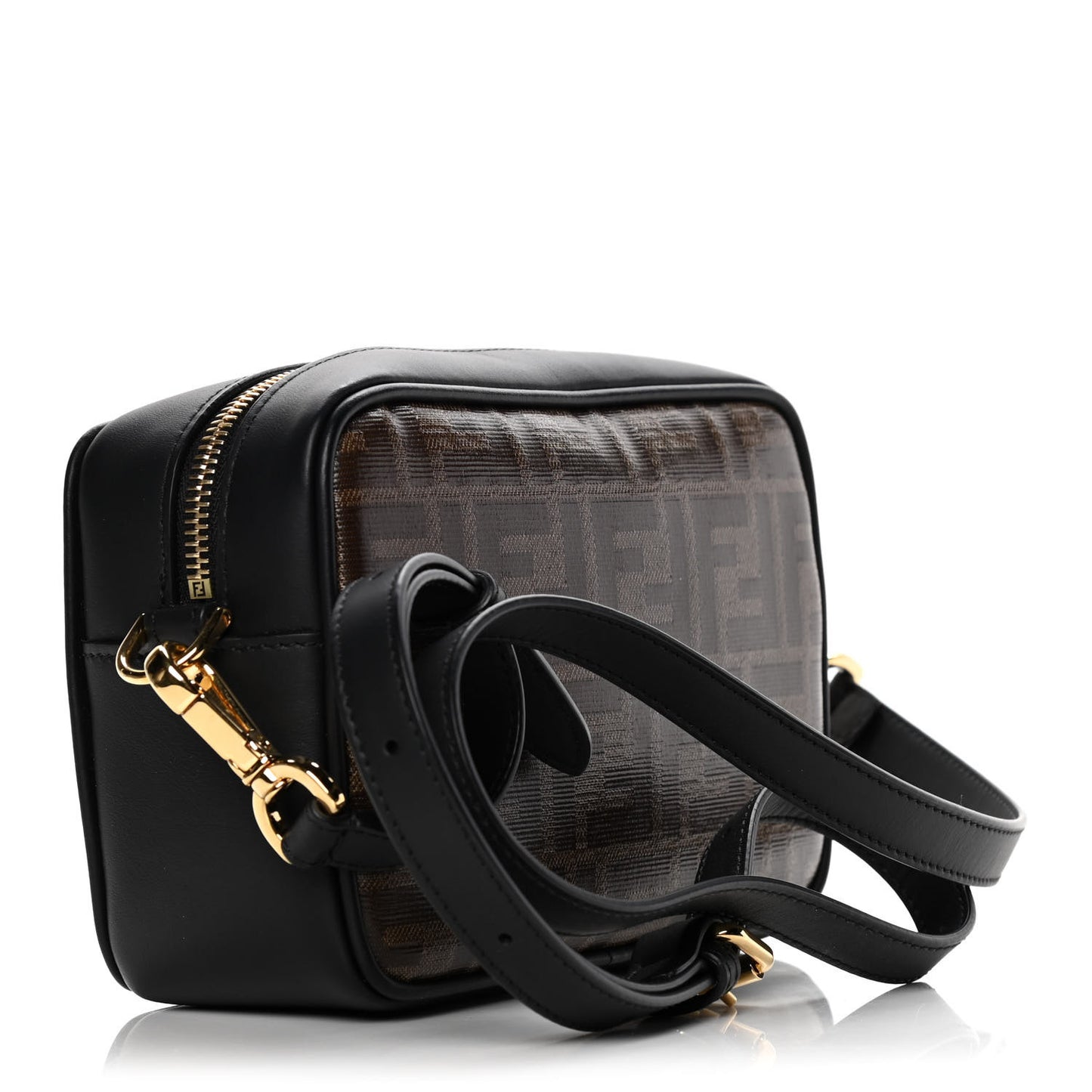 Glazed Fabric Vitello Century FF 1974 Stamp Patch Mini Camera Case Mogano Panna Black