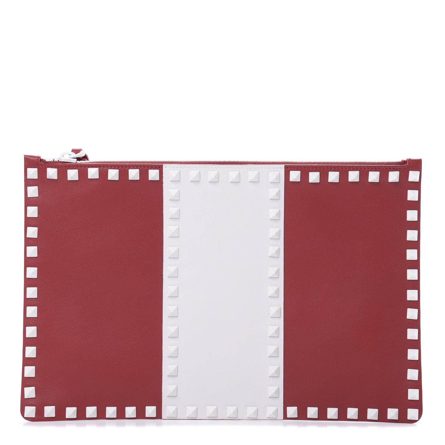 Calfskin Colorblock Large Free Rockstud Zip Pouch Rosso Valentino Optic White