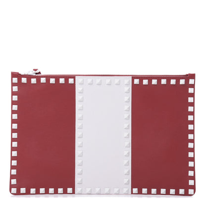 Valentino Garavani Calfskin Colorblock Large Free Rockstud Zip Pouch Rosso Valentino Optic White 1 of 7
