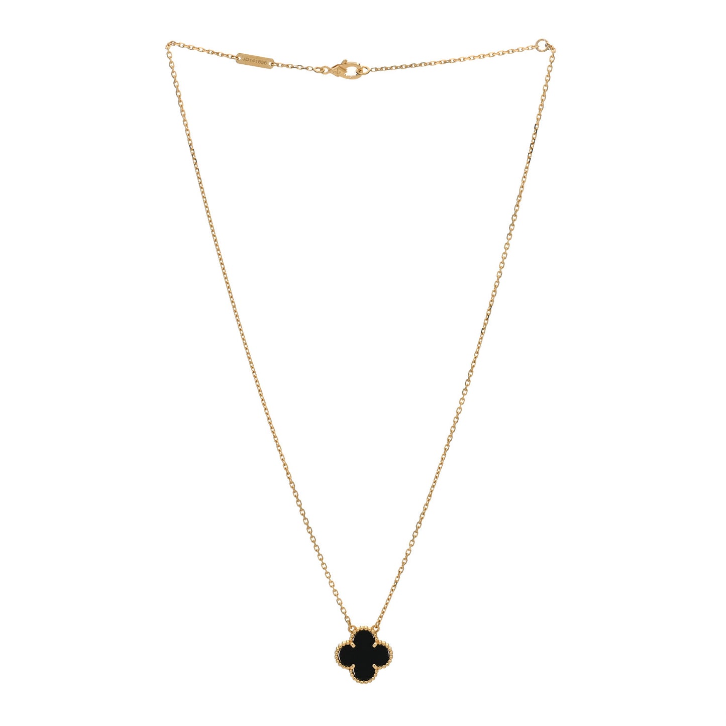 18K Yellow Gold Black Onyx Vintage Alhambra Pendant Necklace