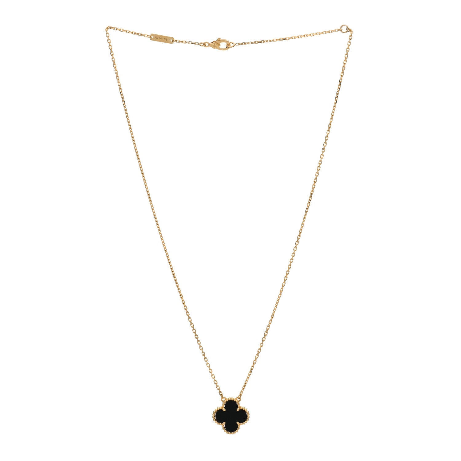 Van Cleef & Arpels 18K Yellow Gold Black Onyx Vintage Alhambra Pendant Necklace 3 of 5