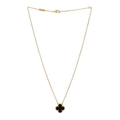 Van Cleef & Arpels 18K Yellow Gold Black Onyx Vintage Alhambra Pendant Necklace 3 of 5
