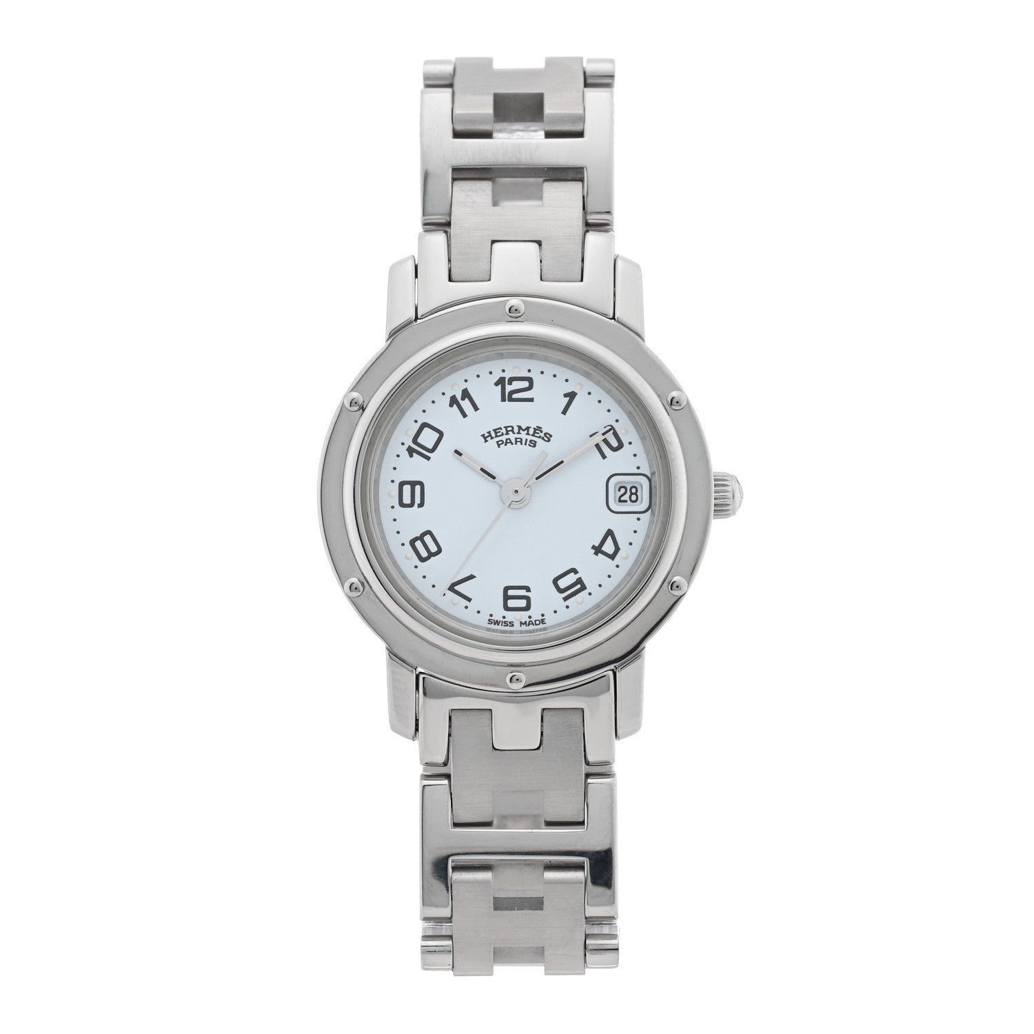 Hermes Stainless Steel 24mm Clipper Quartz Watch White 1 of 4