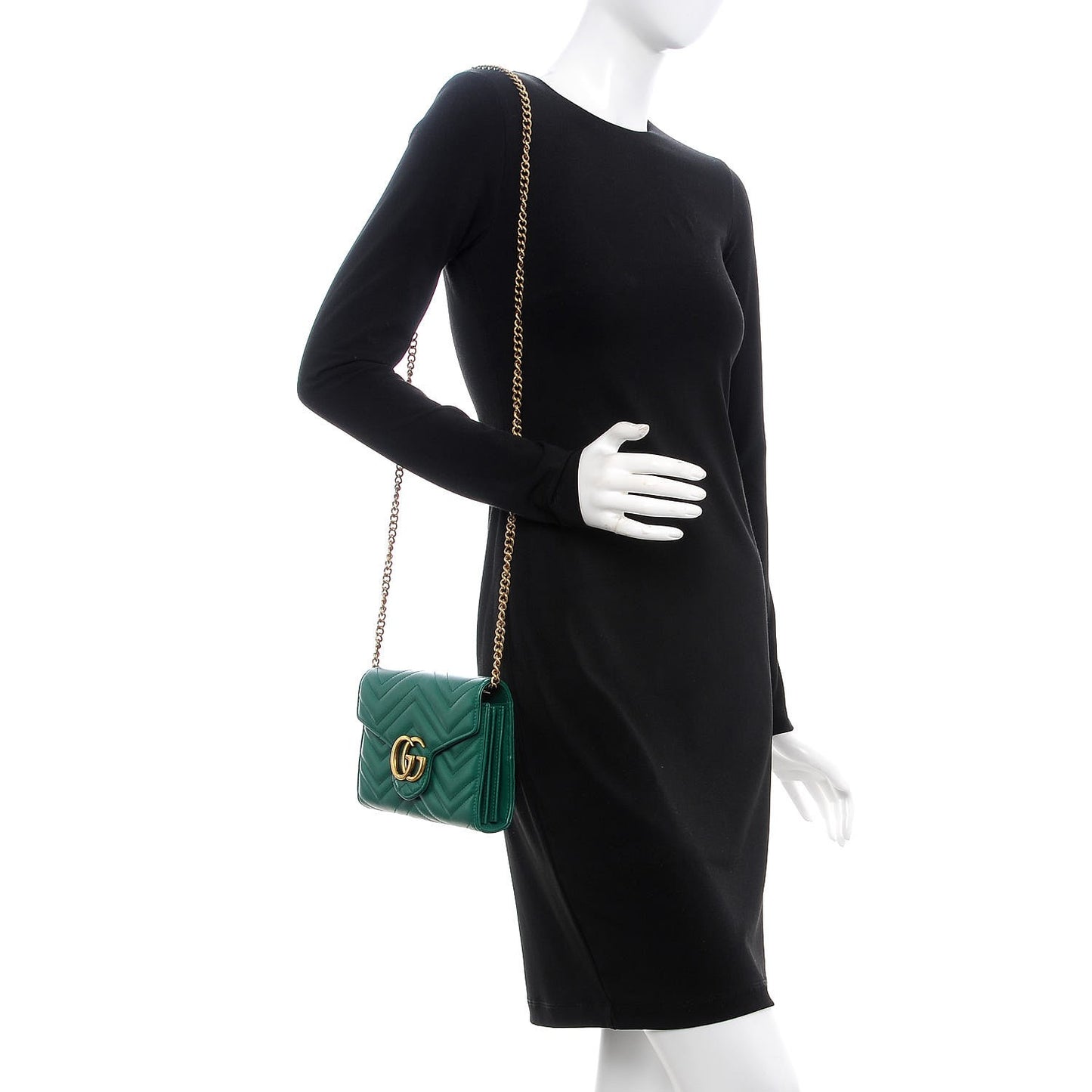 Calfskin Matelasse GG Marmont Chain Wallet Emerald Green