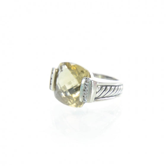 Sterling Silver Diamond Citrine Ring 6.5