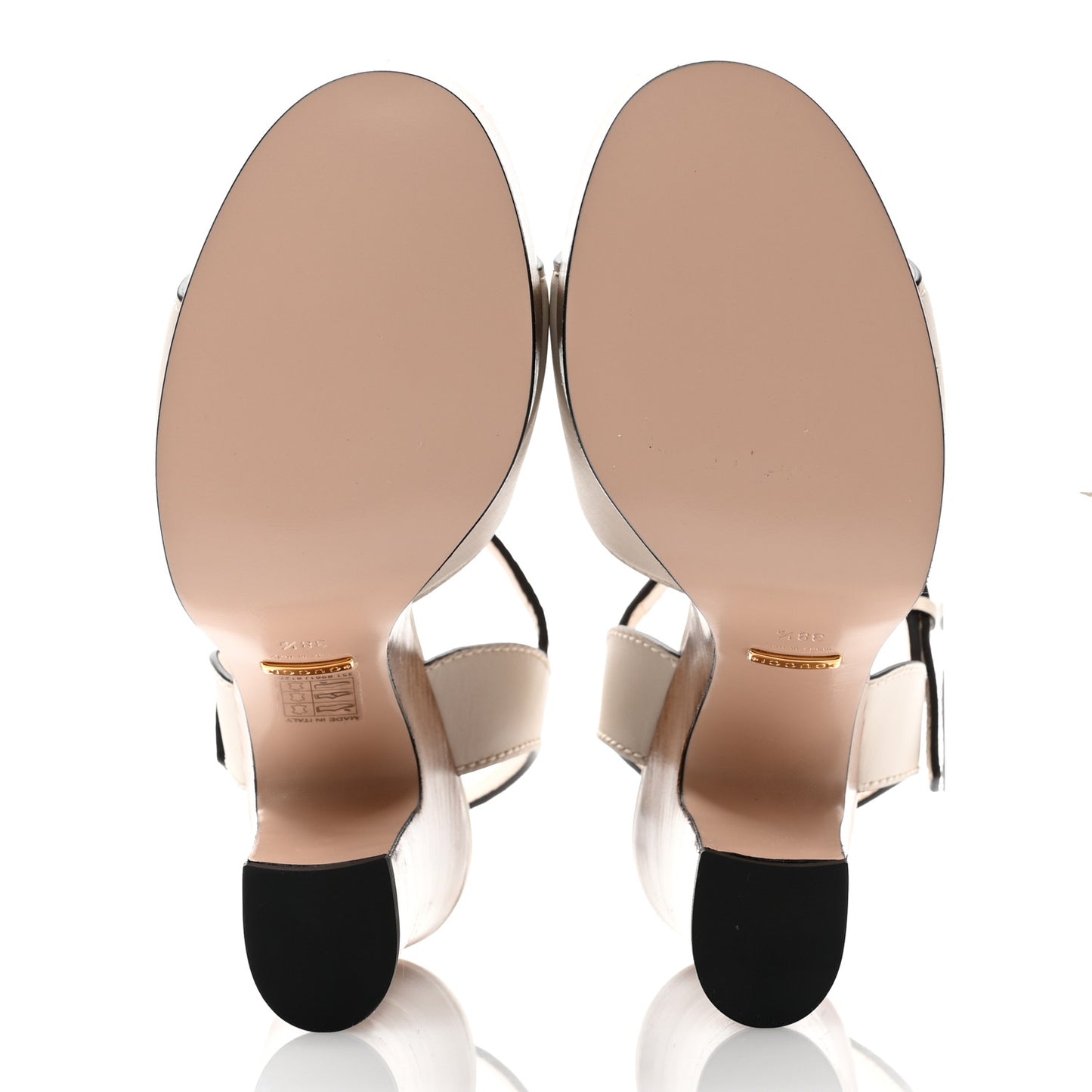 Cosmos Softy Calfskin Wooden Interlocking G Cut-Out 30/120mm Platform Sandals 38.5 Mystic White