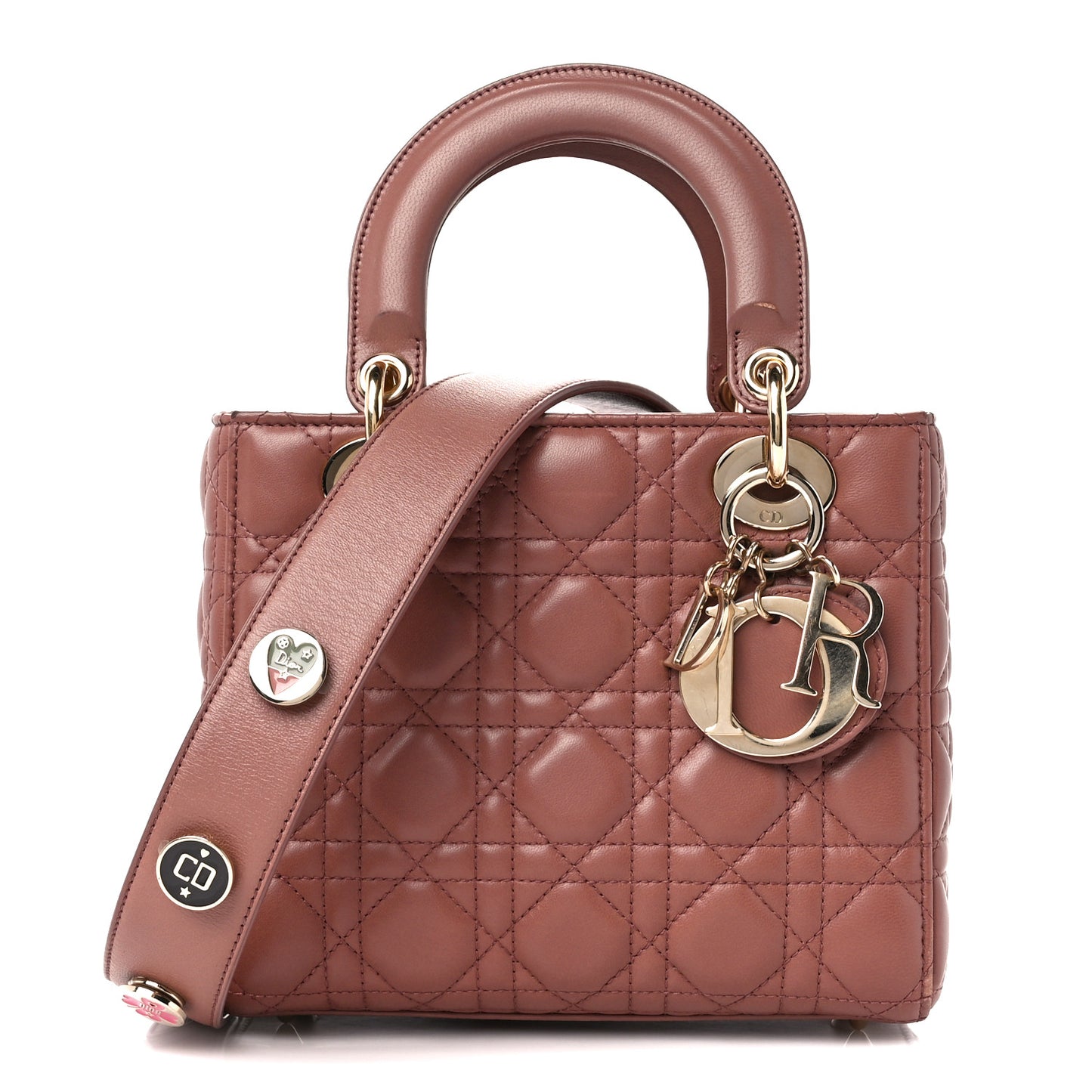 Lambskin Cannage Small Lucky Badges My Lady Dior Petale Brique