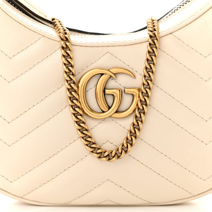 Gucci Calfskin Matelasse Chevron Mini GG Marmont Half Moon Hobo Mystic White 8 of 14