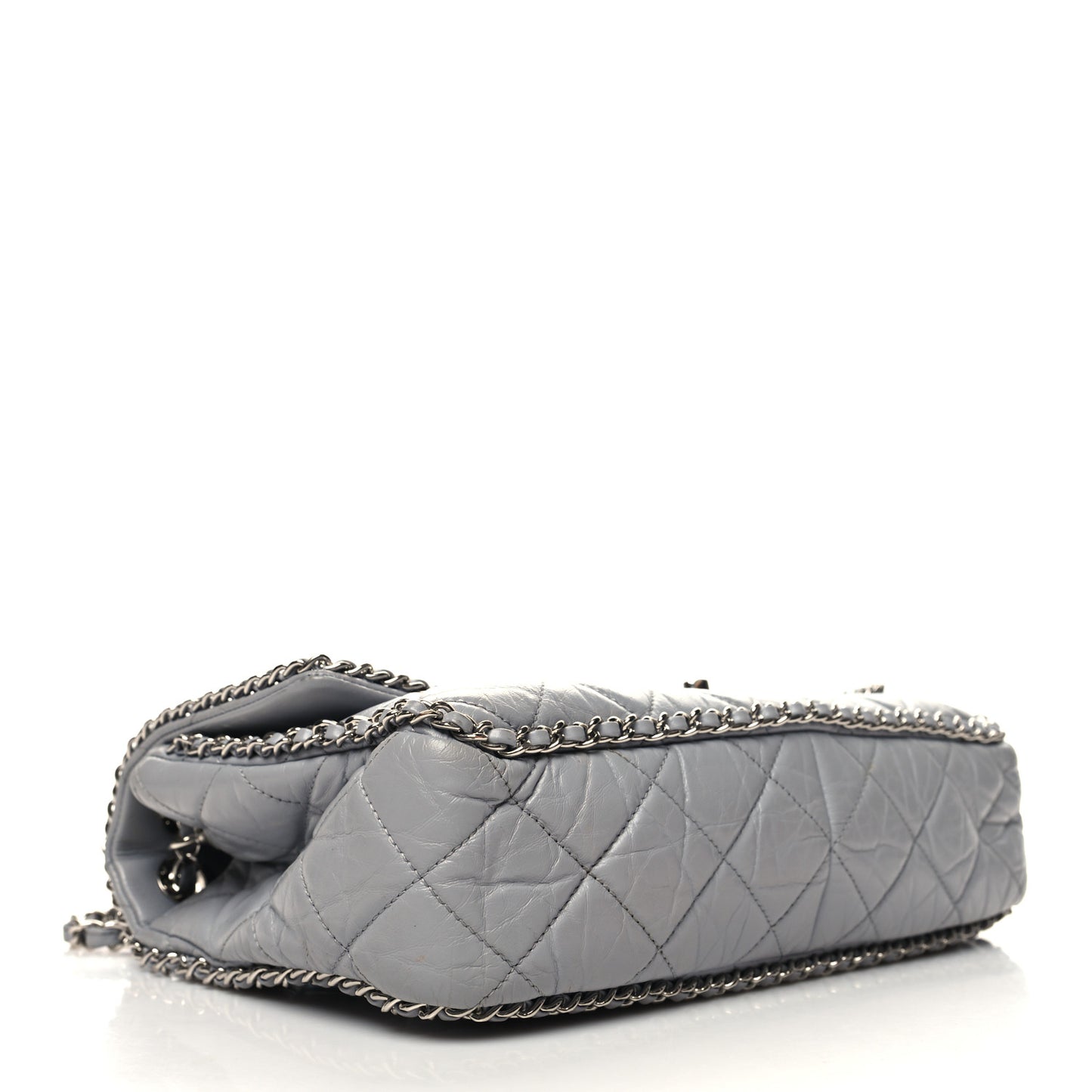 Crumpled Calfskin Large Chain All Over Flap Grey