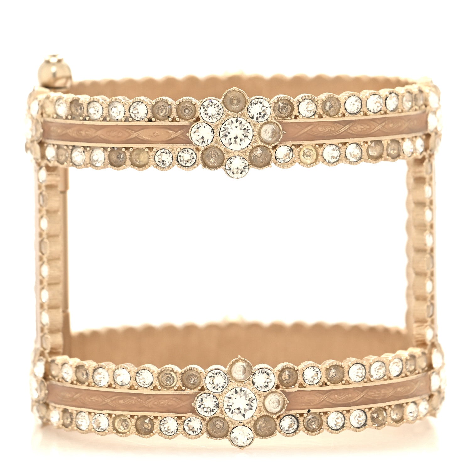 Chanel Crystal Enamel CC Paris Salzburg Hinged Cuff Bracelet Gold 3 of 5