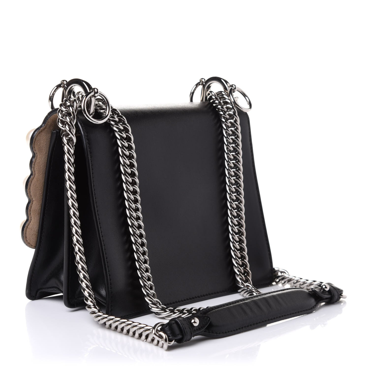 Fendi Vitello Liberty Pearl Scalloped Studded Small Kan I Shoulder Bag Black 5 of 20