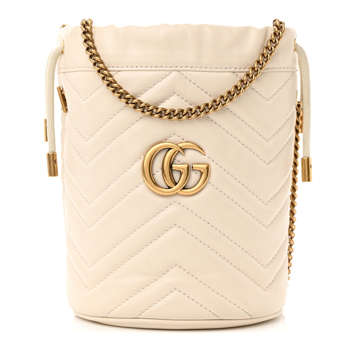 Calfskin Matelasse Mini GG Marmont 2.0 Bucket Bag White