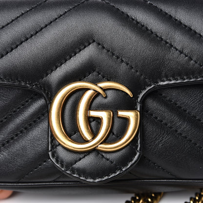 Gucci Calfskin Matelasse Super Mini GG Marmont Shoulder Bag Black 9 of 13