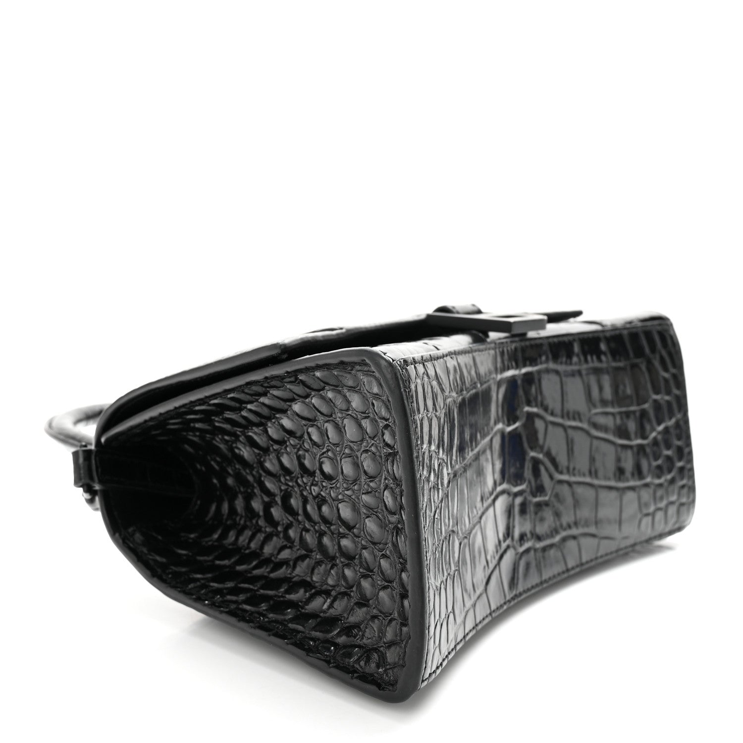Balenciaga Shiny Calfskin Monochrome Crocodile Embossed Small Hourglass Top Handle Bag Black 4 of 11
