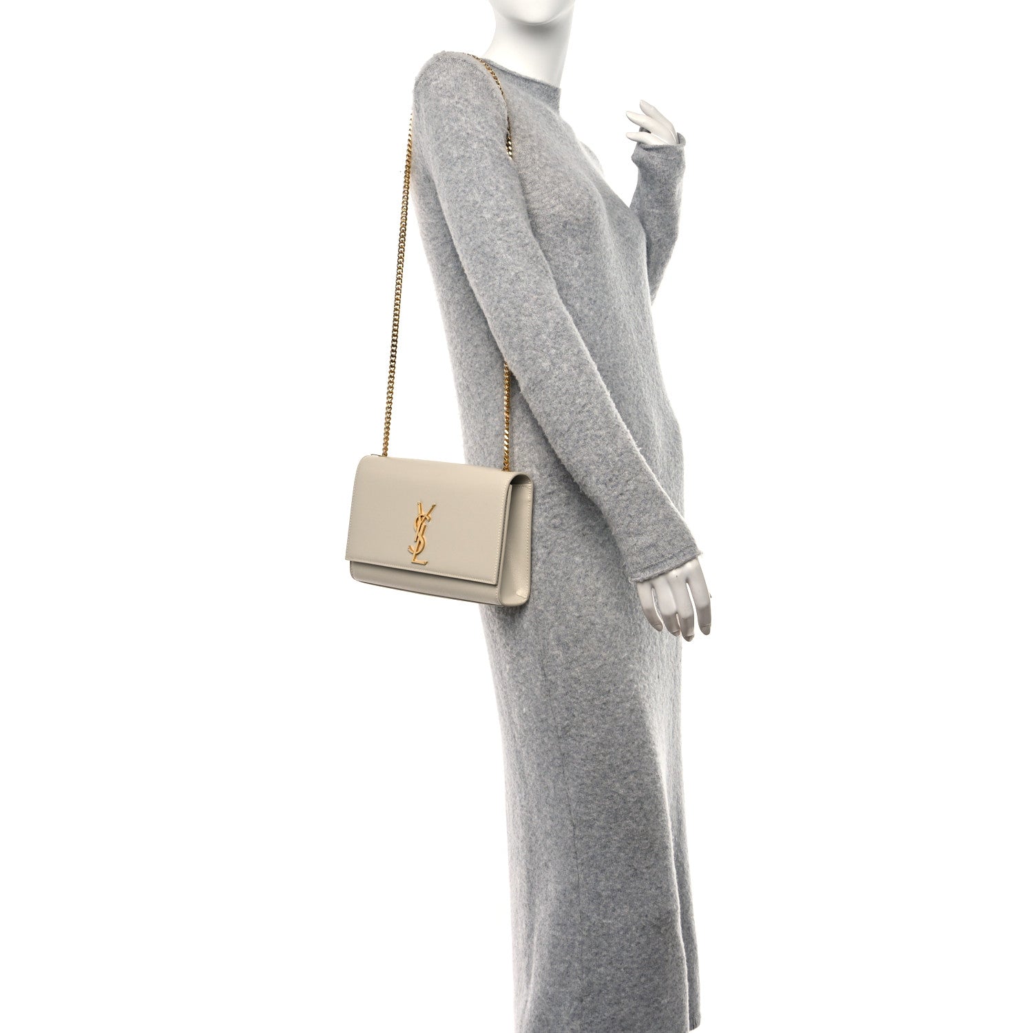 Saint Laurent Grain De Poudre Medium Monogram Kate Satchel Crema Soft 2 of 16