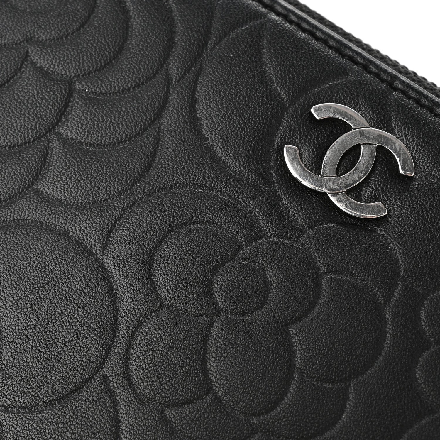 Chanel Lambskin Camellia Embossed Large Zip Around Gusset Wallet Black 12 of 13