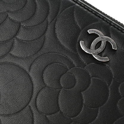 Chanel Lambskin Camellia Embossed Large Zip Around Gusset Wallet Black 12 of 13