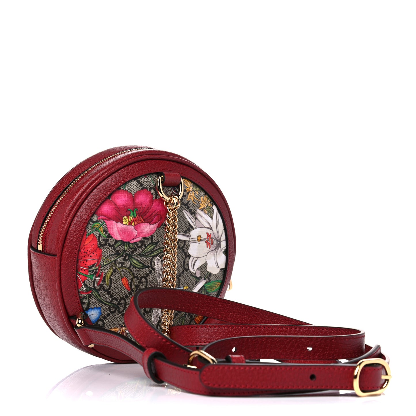 GG Supreme Monogram Web Flora Mini Ophidia Round Backpack Red