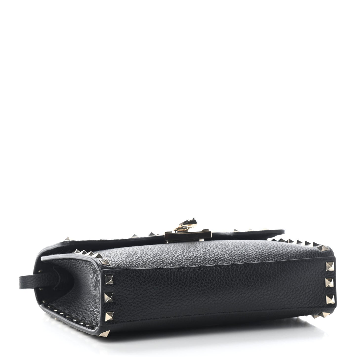 Pebbled Calfskin Medium Rockstud Flip Lock Crossbody Bag Black