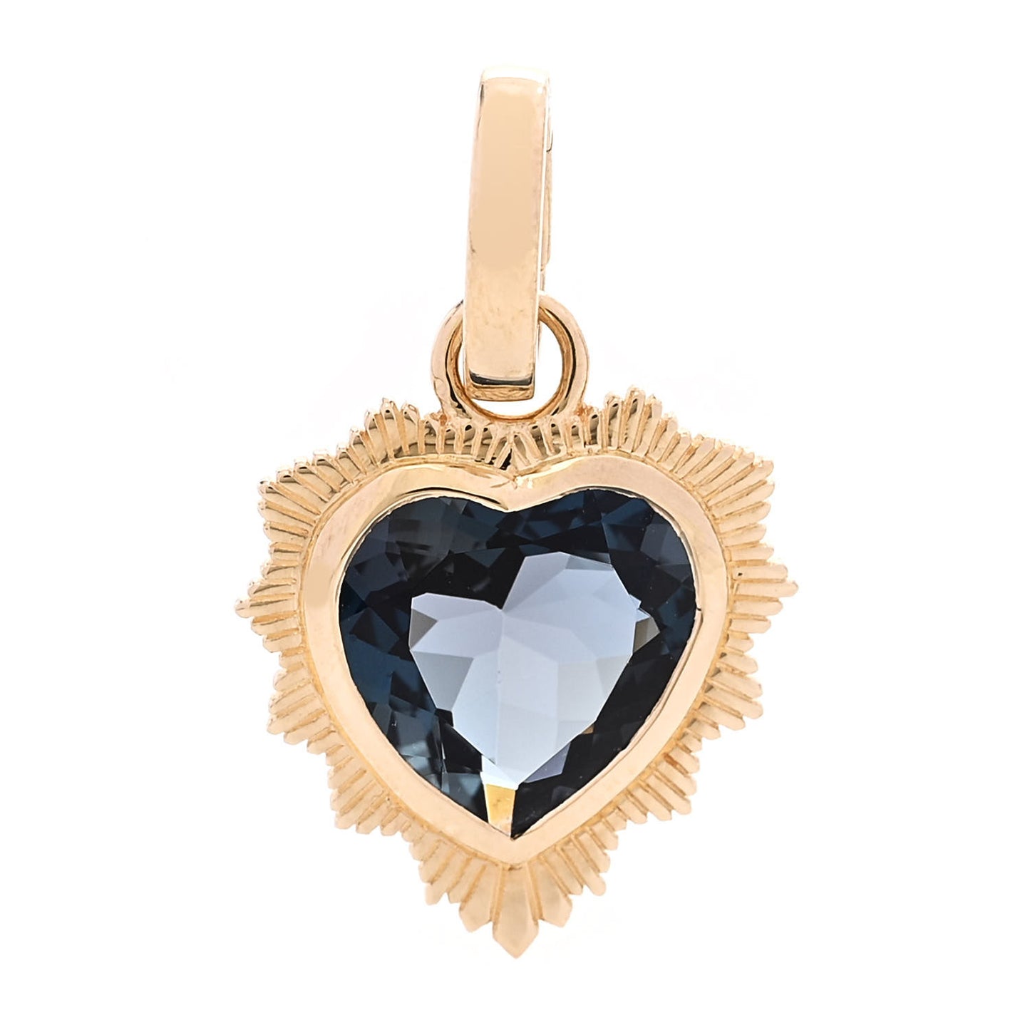 18K Yellow Gold London Blue Topaz Heart Love Medallion Annex Link Pendant