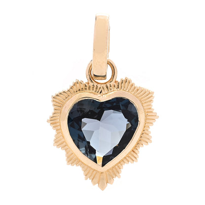 Foundrae 18K Yellow Gold London Blue Topaz Heart Love Medallion Annex Link Pendant 1 of 3