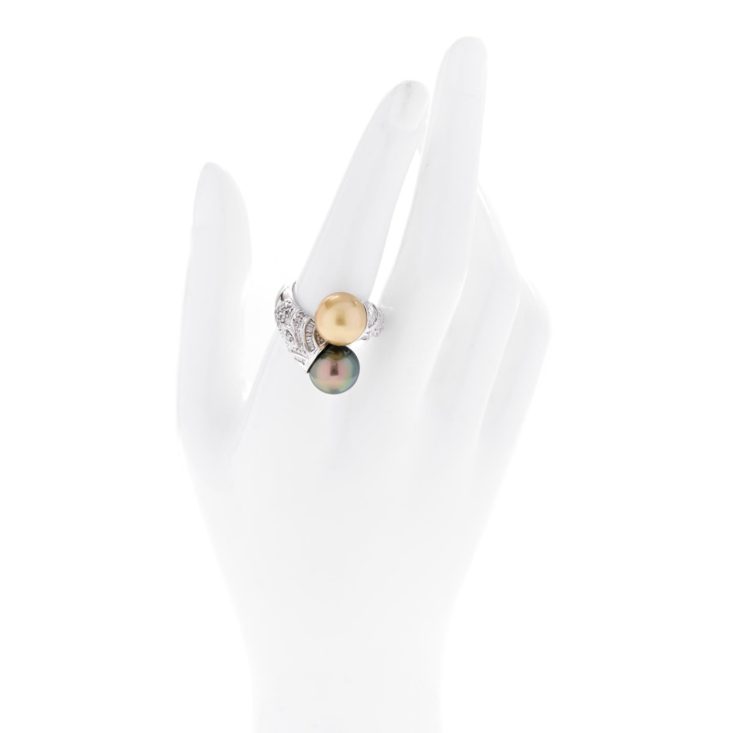 Parker & West by FASHIONPHILE 14K White Gold Diamond Gold Black Cultured Pearl .45ctw Bypass Ring 56 7.5 2 of 9