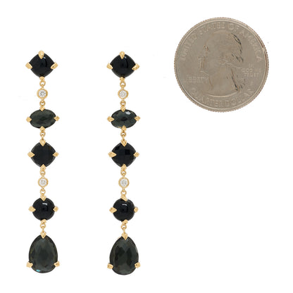 David Yurman 18K Yellow Gold Diamond Black Onyx Green Orchid Chatelaine Drop Earrings 2 of 5