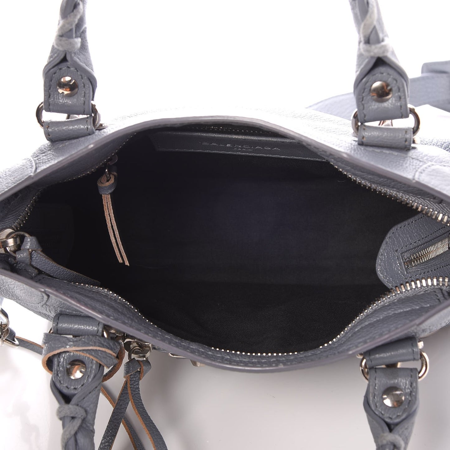 Chevre Silver Metallic Edge Hardware Mini City Bleu Acier