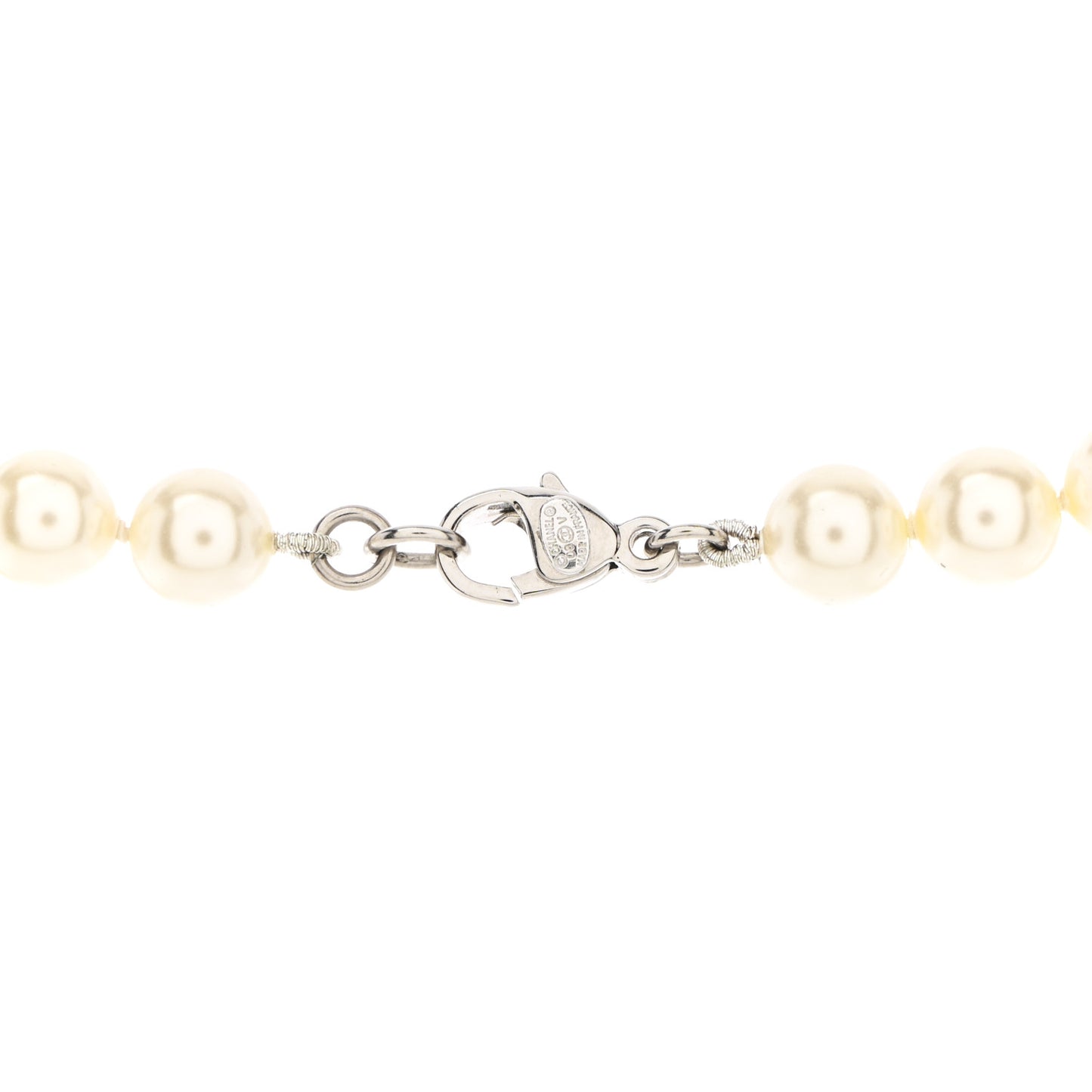 Crystal Pearl CC Long Necklace Silver