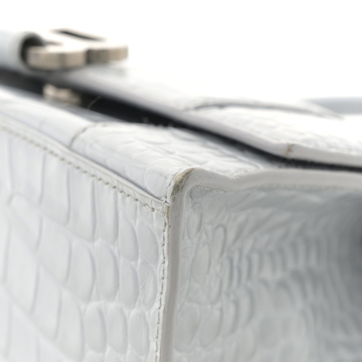 Shiny Calfskin Crocodile Embossed Small Hourglass Top Handle Bag Ash Blue