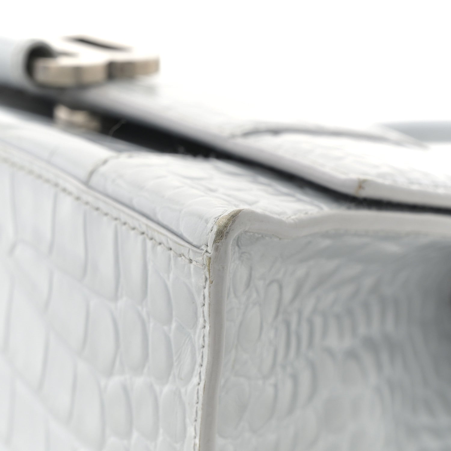 Balenciaga Shiny Calfskin Crocodile Embossed Small Hourglass Top Handle Bag Ash Blue 11 of 12