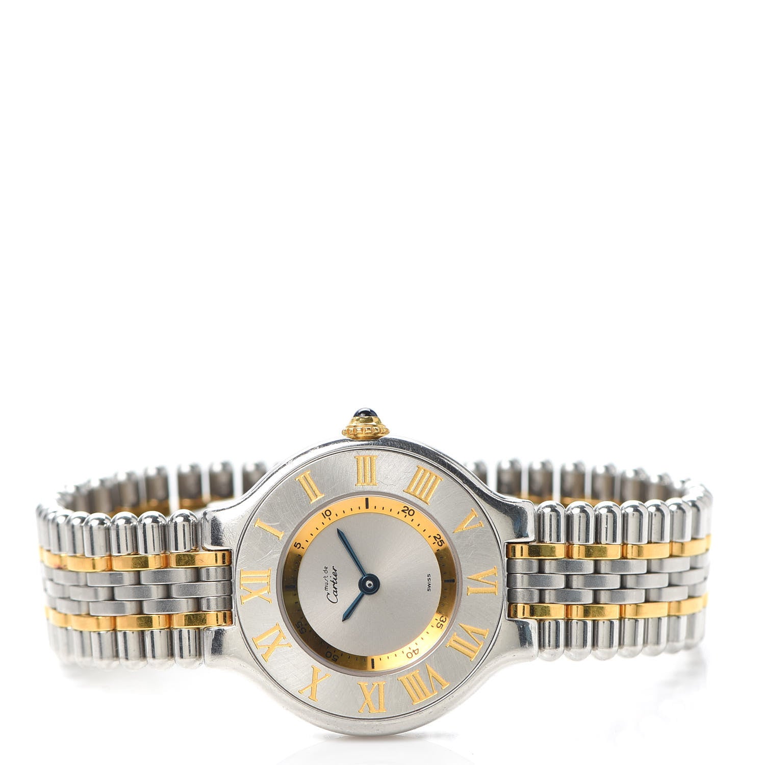 Cartier Stainless Steel 18K Yellow Gold 28mm Must De 21 Bullet Link Quartz Watch 2 of 5