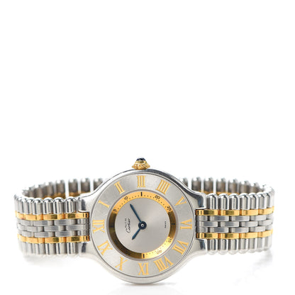 Cartier Stainless Steel 18K Yellow Gold 28mm Must De 21 Bullet Link Quartz Watch 2 of 5