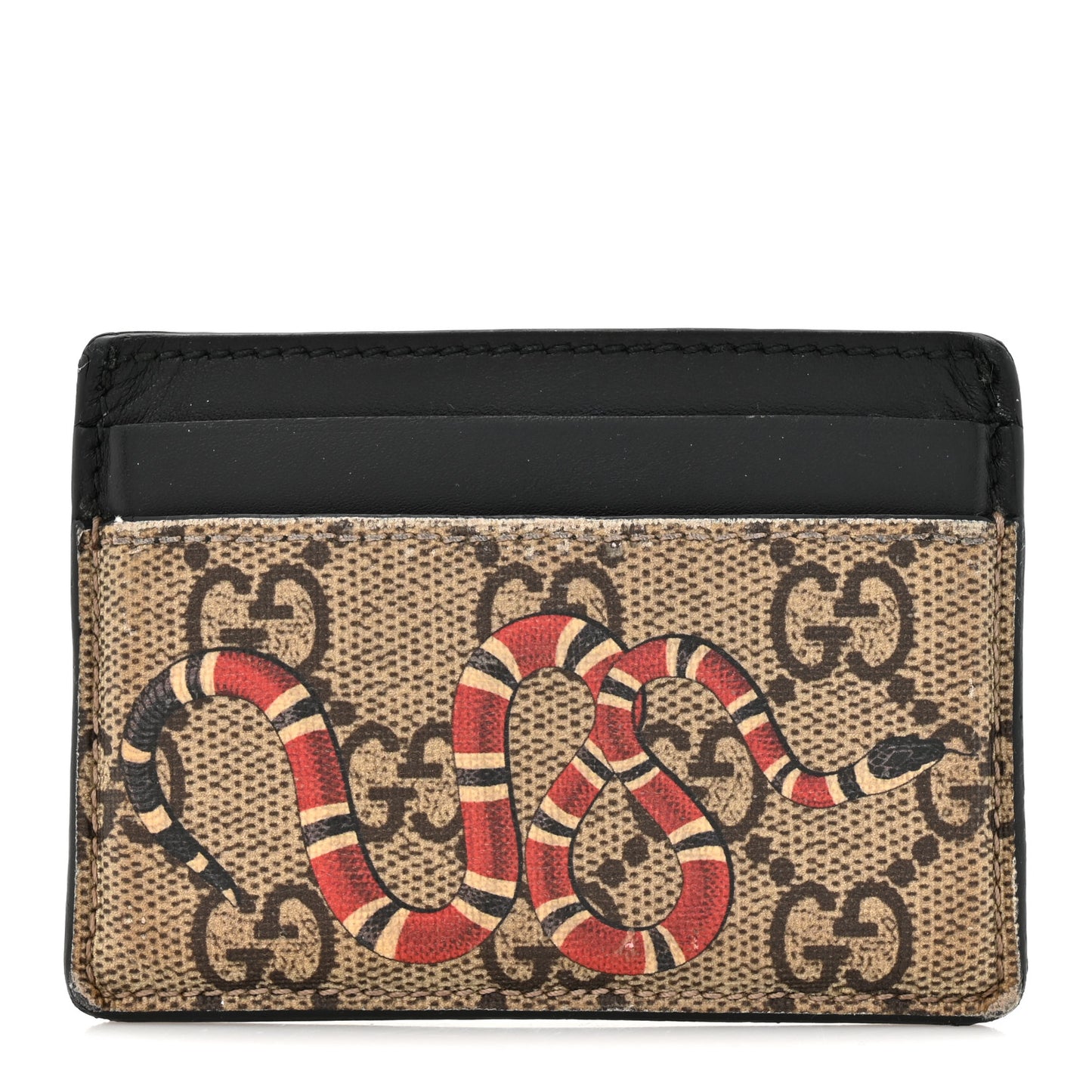 GG Supreme Monogram Kingsnake Card Holder Beige Black
