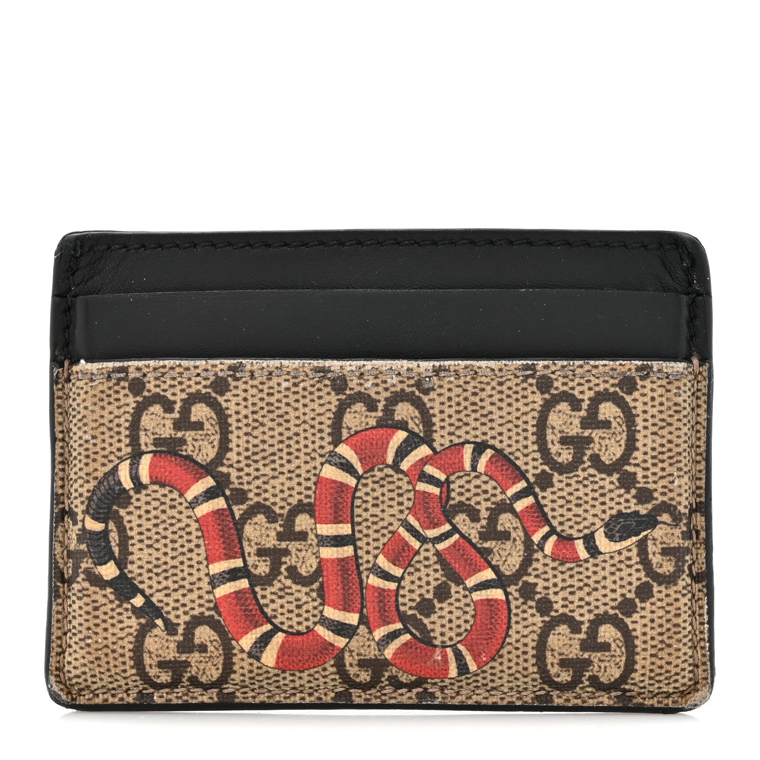 Gucci GG Supreme Monogram Kingsnake Card Holder Beige Black 1 of 12