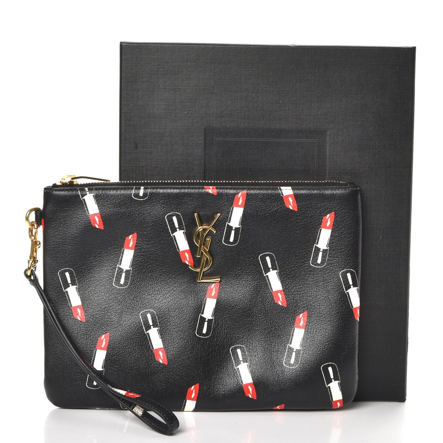 Calfskin Lipstick Print Monogram Pouch Black