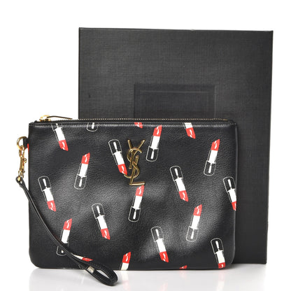 Saint Laurent Calfskin Lipstick Print Monogram Pouch Black 9 of 9