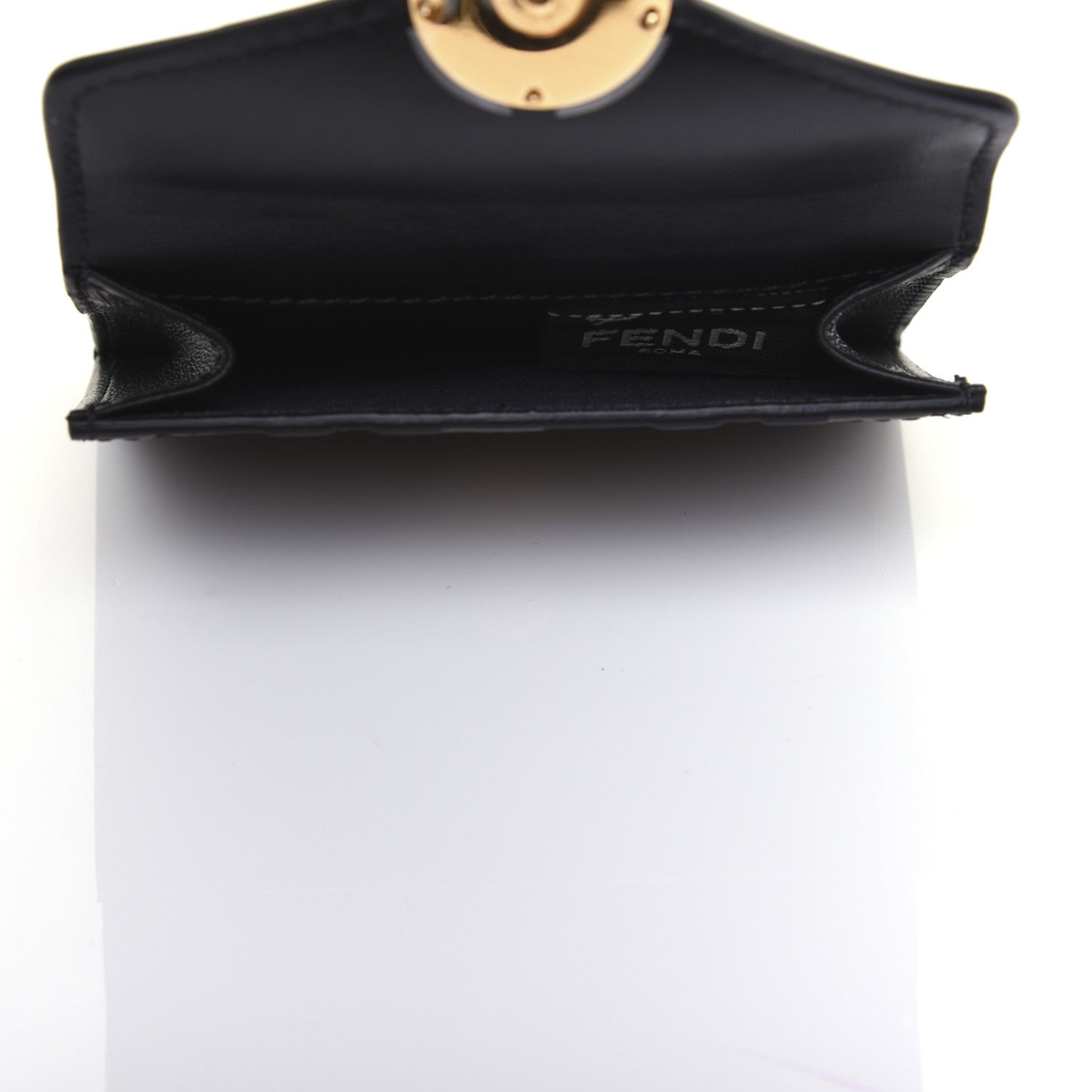 Fendi Vitello Liberty F is Fendi Bi-Color FF 1974 Embossed Micro Tri-Fold Envelope Wallet Maya Black 5 of 13